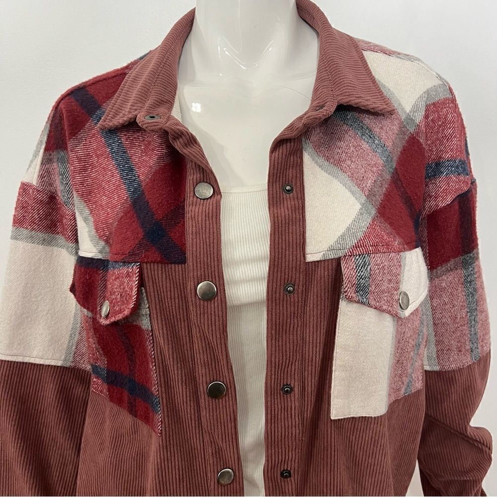 Ces Femme Boutique Dusty Mauve/Plaid Boho Shacket - S - Picture 7 of 13